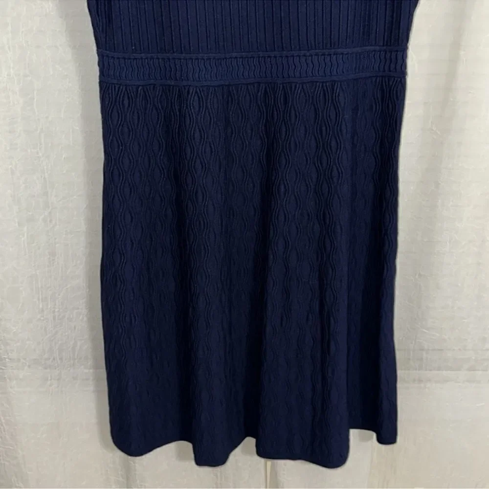Tory Burch L LIAM Navy Knit Fit-and-Flare Textured Sleeves Dress